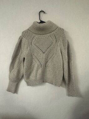 Ophelia Roe Cable Knit Womens Sweater Turtle Neck Chunky Sleeves Sz M Beige